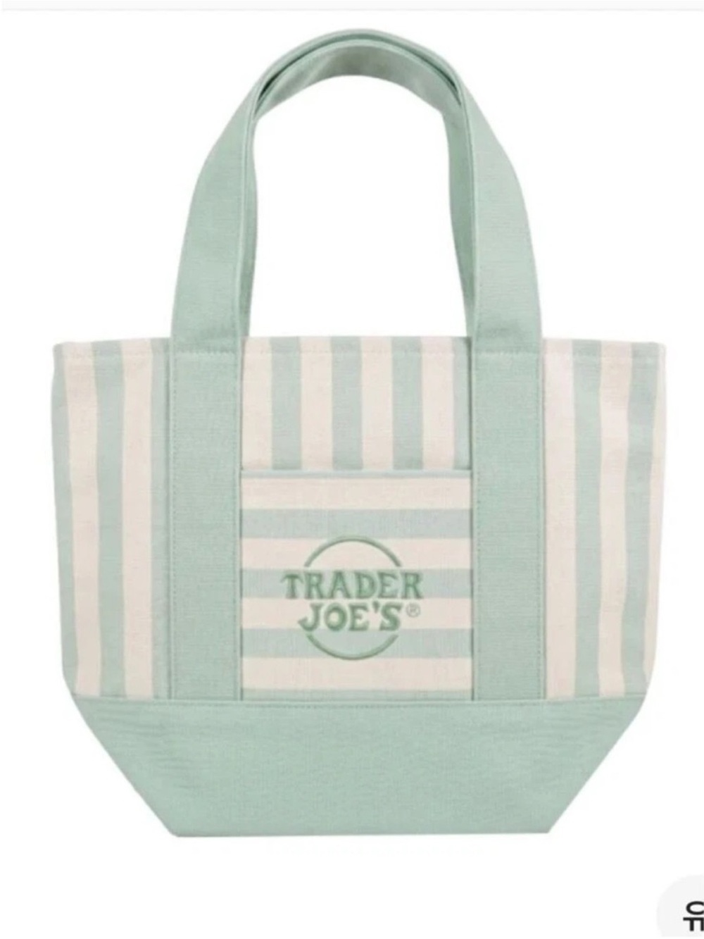 Trader Joe’s green Mint & Cream Striped Canvas Tote Bag